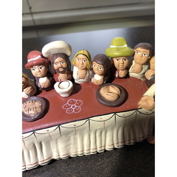 Last Supper Apostles Jesus Pottery Peruvian Religious FolkArt Figure DecorEaster - Picture 4 of 11